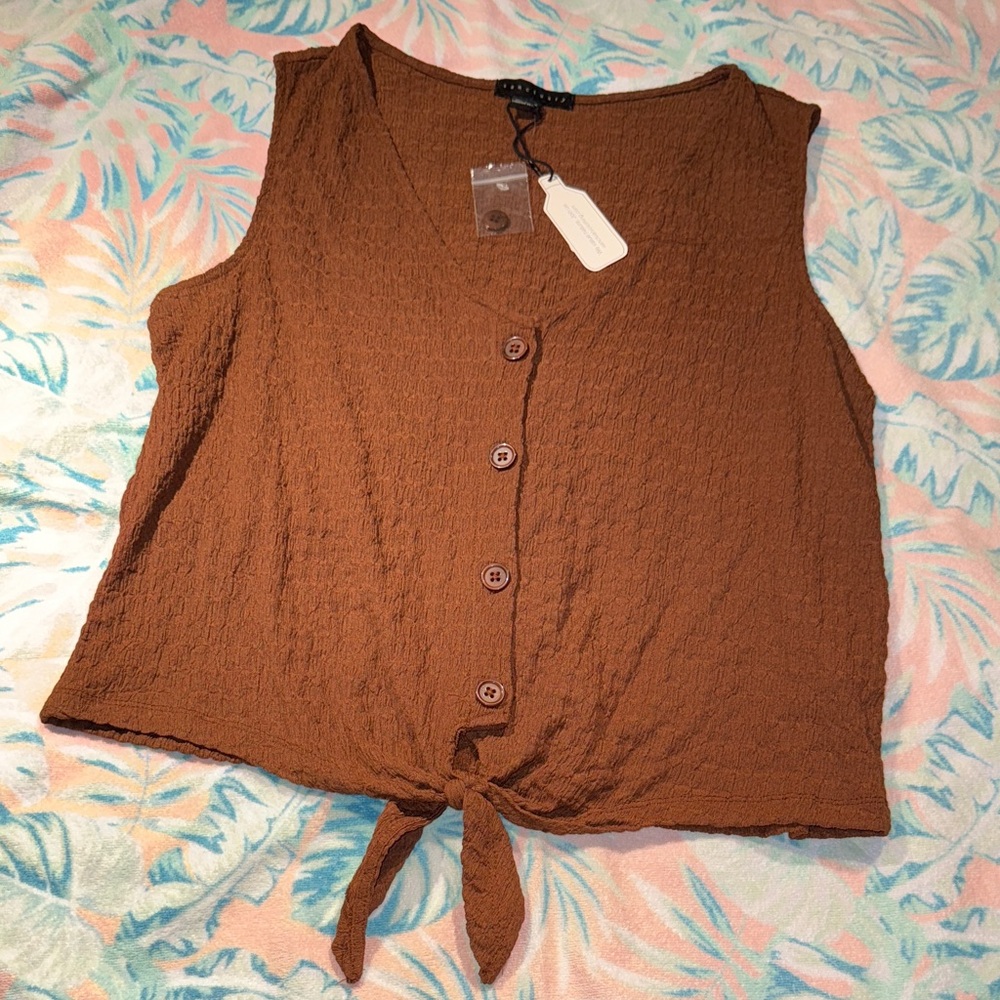 Sanctuary Brown Sleeveless Tie-Front Top